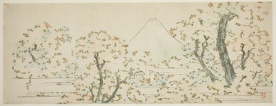 Mount Fuji met bloeiende kersenbomen door Katsushika Hokusai