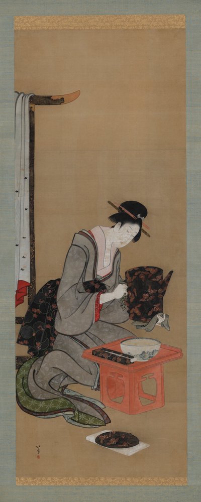 Nieuwjaarsgewoonte: Make-up op de nieuwjaarsochtend, Edo-periode, ca. 1806-1811 door Katsushika Hokusai