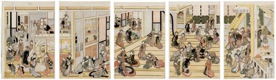 Nieuwjaarsdag in bordeel Ogi-ya door Katsushika Hokusai