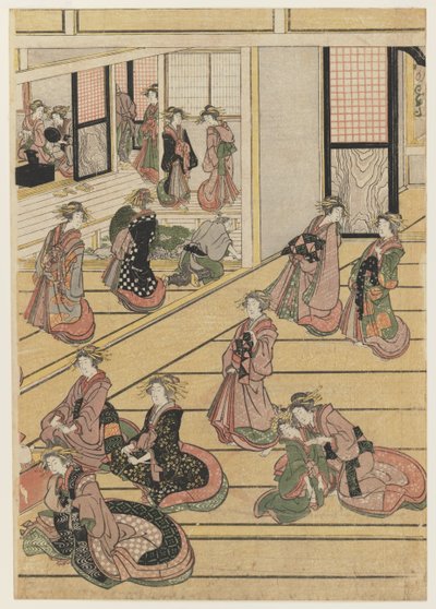 Nieuwjaarsdagen in het Theehuis Ogi-ya, c.1810 door Katsushika Hokusai
