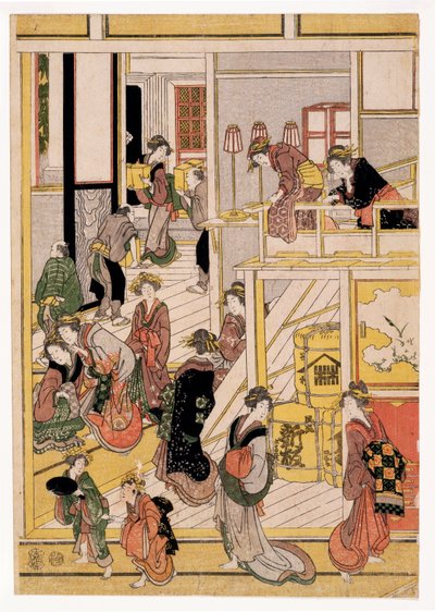 Nieuwjaarsdagen van het Theehuis Ogi-ya, c.1810 door Katsushika Hokusai