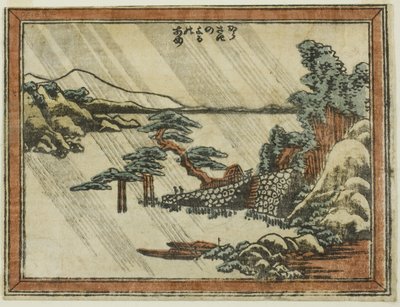 Nachtregen bij Karasaki, uit de serie Acht Uitzichten van Omi in ets stijl door Katsushika Hokusai