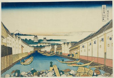 Nihonbashi-brug in Edo (Edo Nihonbashi), uit de serie "Zesendertig Zichten op de berg Fuji (Fugaku sanjurokkei)" door Katsushika Hokusai