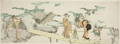 Op de voetgangersbrug door Katsushika Hokusai