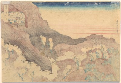 Pelgrims die de top beklimmen, uit de serie Zesendertig Zichten op de Berg Fuji door Katsushika Hokusai