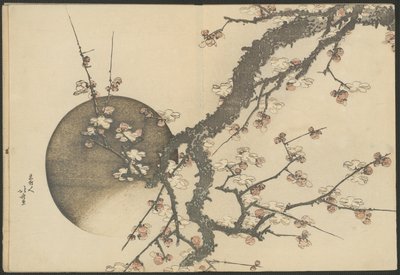 Pruimenbloesem en de maan uit het boek De berg Fuji in de lente (Haru no Fuji) door Katsushika Hokusai