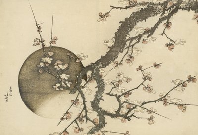 Pruimenbloesem en de maan uit het boek Mount Fuji in de lente door Katsushika Hokusai