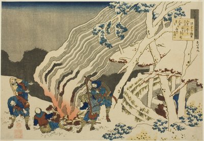 Gedicht van Minamoto no Muneyuki Ason, uit de serie "Honderd gedichten uitgelegd door de verpleegster" door Katsushika Hokusai