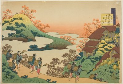 Gedicht van Sarumaru Dayu, uit de serie "Honderd Gedichten Verklaard door de Verpleegster" door Katsushika Hokusai