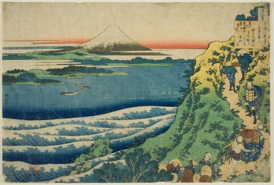 Gedicht van Yamabe no Akahito, uit de serie "Honderd gedichten uitgelegd door de verpleegster (Hyakunin isshu uba ga etoki)" door Katsushika Hokusai