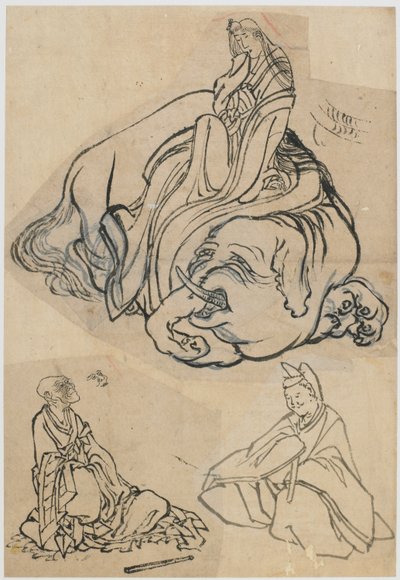 Voorbereidende schets voor De Courtisane Eguchi als de Bodhisattva Fugen, Edo-periode, ca. 1806-1811 door Katsushika Hokusai