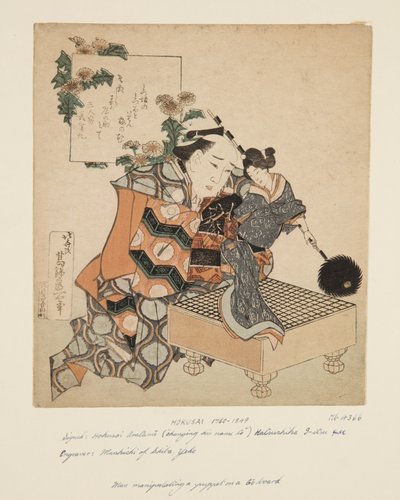 Poppenkastspeler met Pop op Go-bord door Katsushika Hokusai