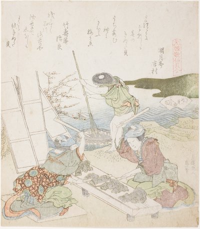 Papier recyclen, illustratie voor De Fulling-block Shell door Katsushika Hokusai