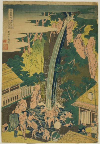 Roben-watervallen bij Oyama in de provincie Sagami (Soshu Oyama Roben no taki), uit de serie "Een rondreis langs watervallen in verschillende provincies (Shokoku taki meguri)" door Katsushika Hokusai