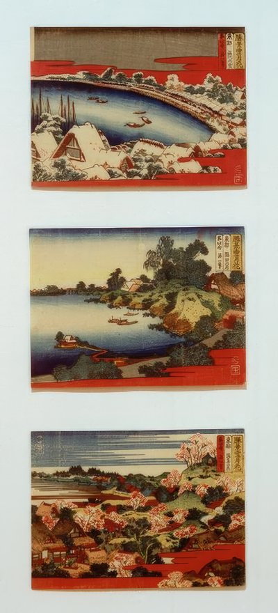 Sneeuw, maan en bloemen in mooie landschappen door Katsushika Hokusai