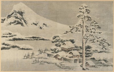 Seaside Village in de sneeuw door Katsushika Hokusai