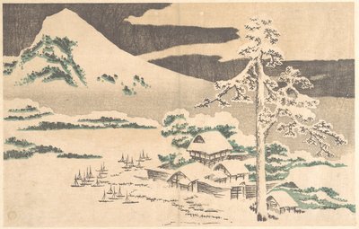 Een dorp aan zee in de winter, uit Hokusai’s Album met realistische afbeeldingen (Hokusai shashin gafu) door Katsushika Hokusai