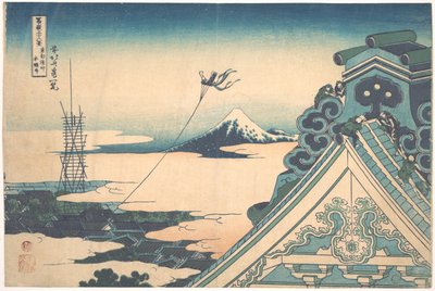 Serie van 36 uitzichten op de berg Fuji: uitzicht op de tempel van Asakusa Hongan-ji, Edo, Japan door Katsushika Hokusai