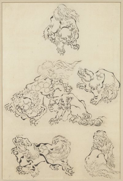Zes Leeuwen door Katsushika Hokusai