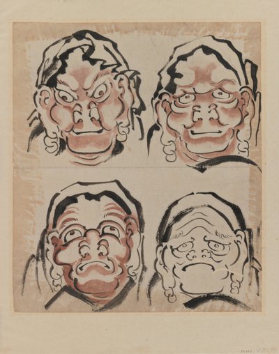 Schets van vier gezichten door Katsushika Hokusai