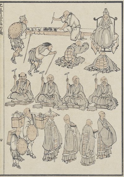 Schetsen van Boeddhistische Priesters, ca. 1840 door Katsushika Hokusai