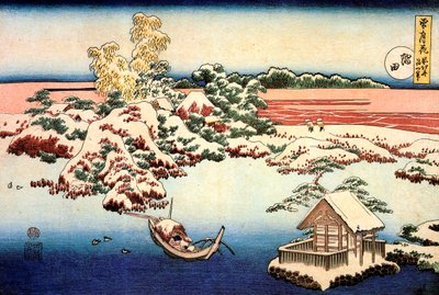 Sneeuwlandschap bij de Sumida-rivier, ca. 1832 door Katsushika Hokusai