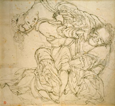 Soko vecht met zijn vrouw door Katsushika Hokusai