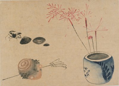 Sterretjes, krab en bol, laat 18e-begin 19e eeuw door Katsushika Hokusai