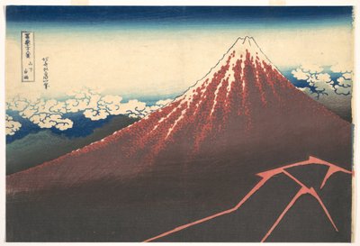 Storm onder de berg Fuji (Sanka no haku u), uit de serie Zesendertig gezichten op de berg Fuji (Fugaku sanjūrokkei) door Katsushika Hokusai