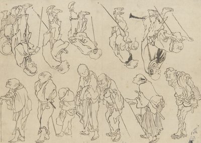 Studies van kreupele pelgrims, Edo-periode door Katsushika Hokusai