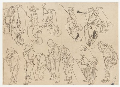 Studies van kreupele pelgrims, Edo-periode, 19e eeuw door Katsushika Hokusai