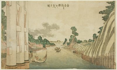 Sumida-rivier gezien vanaf Azuma-brug (Azumabashi yori Sumida wo miru no zu), uit een groep westerse landschappen door Katsushika Hokusai