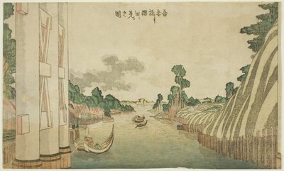 Sumida-rivier gezien vanaf de Azuma-brug (Azumabashi yori Sumida wo miru no zu), uit een groep landschappen in westerse stijl door Katsushika Hokusai