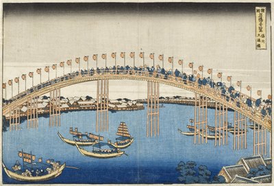 Temma-brug, Settsu-provincie uit de serie Wonderbaarlijke uitzichten van beroemde bruggen van verschillende provincies, c.1835 door Katsushika Hokusai