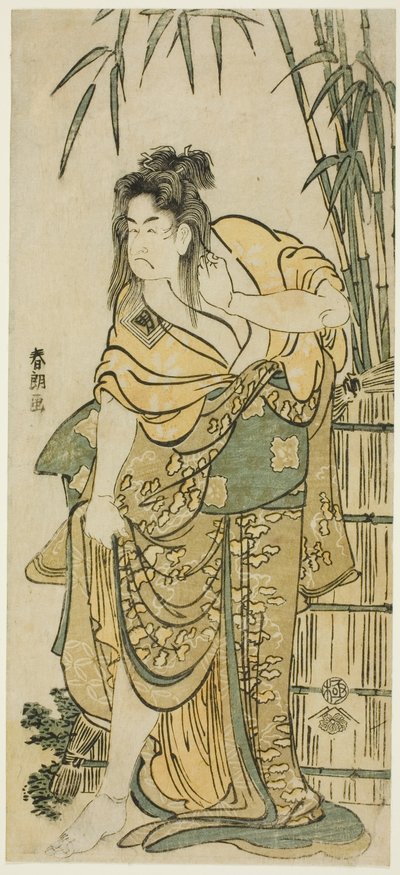 De acteur Ichikawa Komazo als een vrouw met verward haar door Katsushika Hokusai