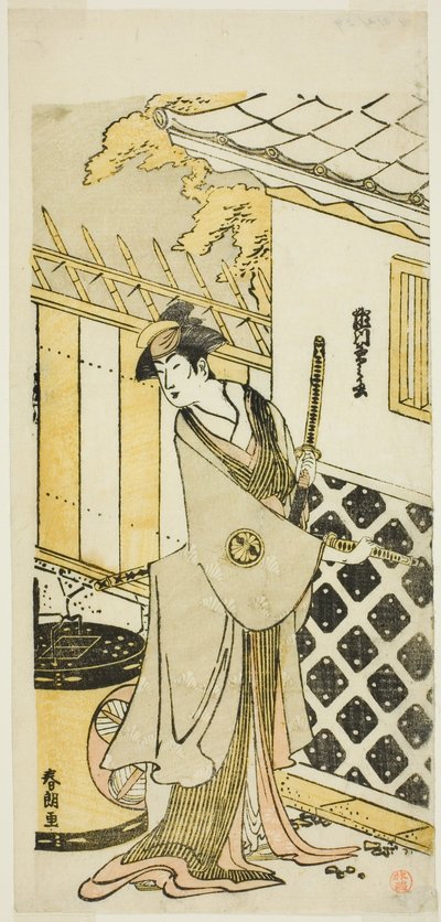 De acteur Segawa Kikunojo III als vrouw van een samoerai-familie door Katsushika Hokusai