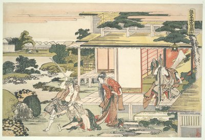 De Loyale Liga van Zevenenveertig R?nin (Ch?shingura), Act VII: Theescene. Ich iriki Heiyemon sleept de spion Kuday? weg door Katsushika Hokusai