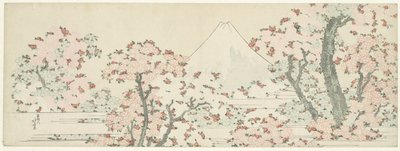 De berg Fuji met bloeiende kersenbomen door Katsushika Hokusai