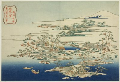 Het Geluid van Wind in de Pijnbomen bij Ryuto (Ryuto shoto), uit de serie "Acht Uitzichten van de Ryukyu-eilanden (Ryukyu hakkei)" door Katsushika Hokusai