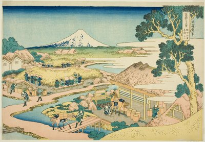 De theeplantage van Katakura in de provincie Suruga (Sunshu Katakura chaen no Fuji), uit de serie "Zesendertig gezichten op de berg Fuji (Fugaku sanjurokkei)" door Katsushika Hokusai