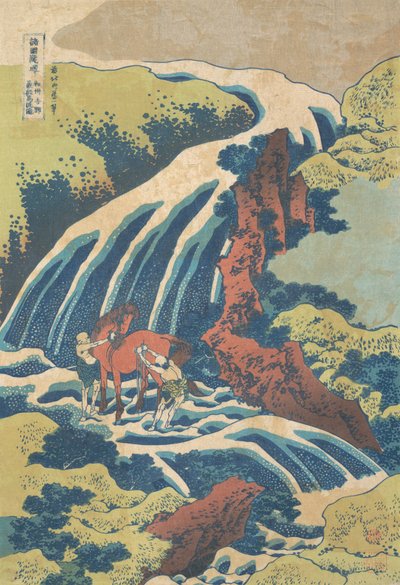 De Waterval Waar Yoshitsune Zijn Paard Waste in Yoshino in de Provincie Yamato, ca. 1832 door Katsushika Hokusai