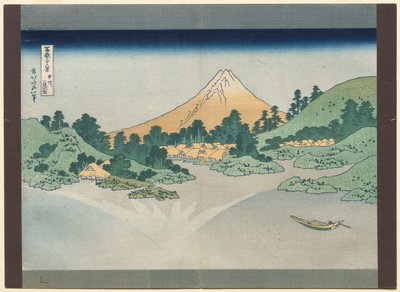 Zesendertig uitzichten van de berg Fuji: Het oppervlak van het meer Misaka in de provincie Kai door Katsushika Hokusai