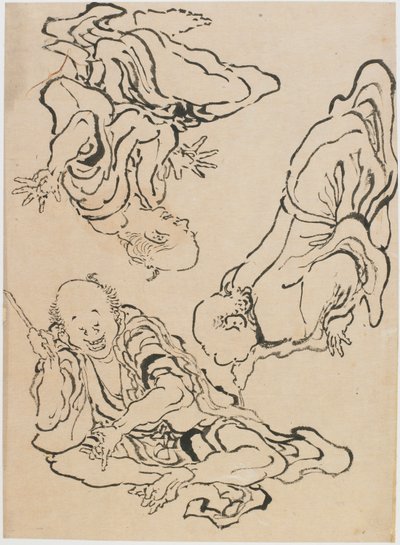 Drie mannen gebaren, laat 18e - begin 19e eeuw door Katsushika Hokusai