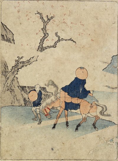 Reiziger te Paard onder Bloeiende Kersenboom, 1770-1829 door Katsushika Hokusai