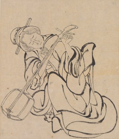 Het stemmen van de Samisen door Katsushika Hokusai