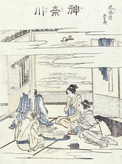 Twee koppels in een interieur door Katsushika Hokusai