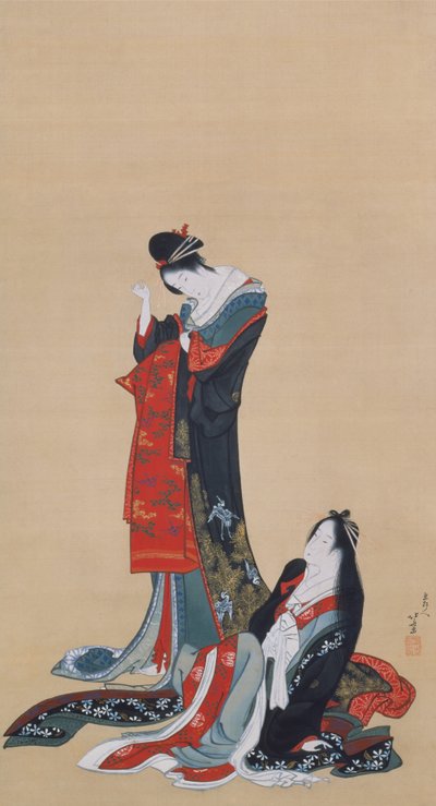 Twee Courtisanes, Edo-periode, ca. 1805 door Katsushika Hokusai