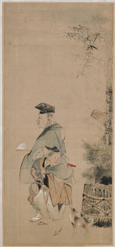 Twee Entertainers Wandelend op Nieuwjaar, Edo-periode, ca. 1798-1801 door Katsushika Hokusai