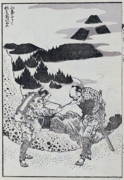 Twee mannen, uit een Manga (kleur houtsnede) door Katsushika Hokusai