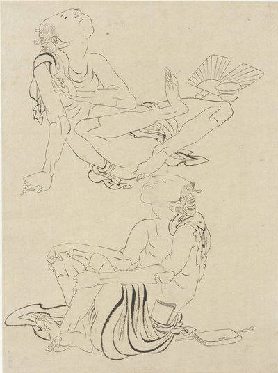 Twee mannen ontspannen in de zomer, Edo-periode (inkt op papier) door Katsushika Hokusai